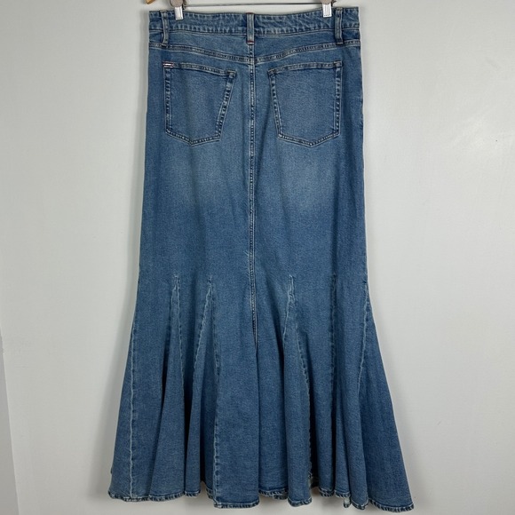 Alice Olivia Flare Denim Skirt Womens Size 12 Nala Godet Maxi Floor Length Avery - Picture 6 of 16